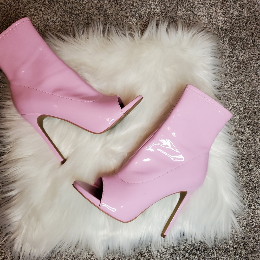 Steve Madden Pink Patent Peep-Toe Stiletto Booties